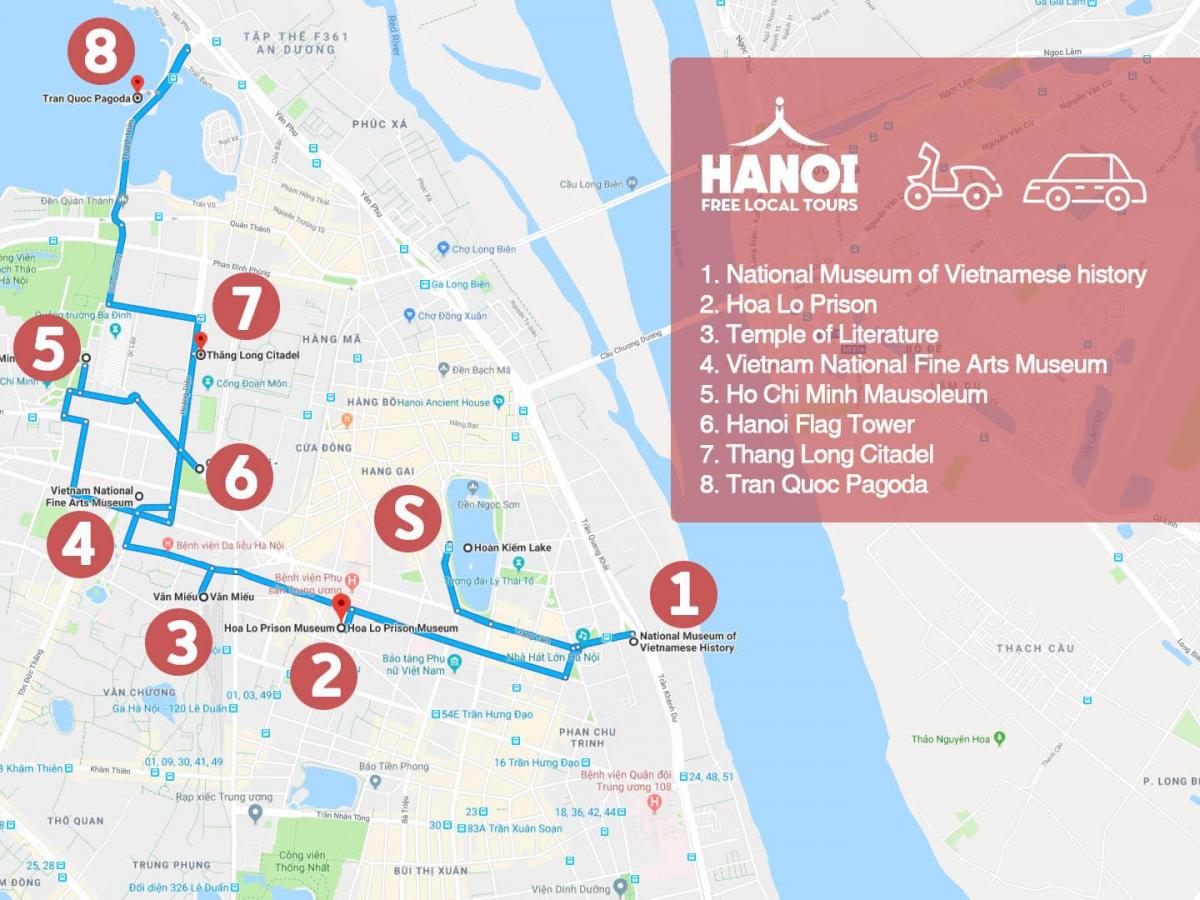 hanoi franse kwartier loop toer kaart