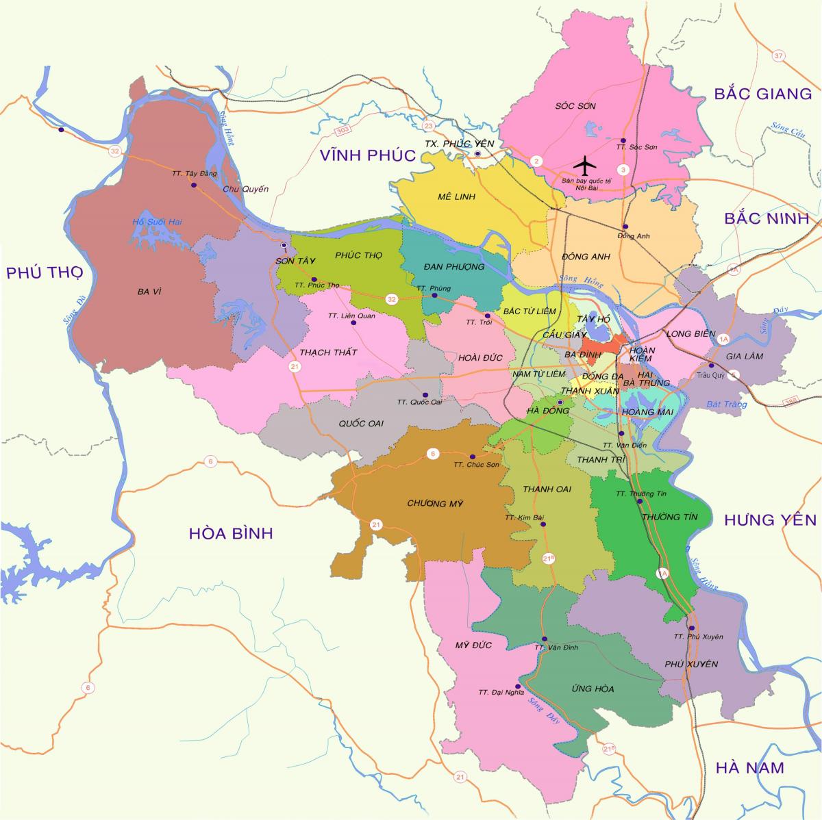 Kaart van hanoi distrik